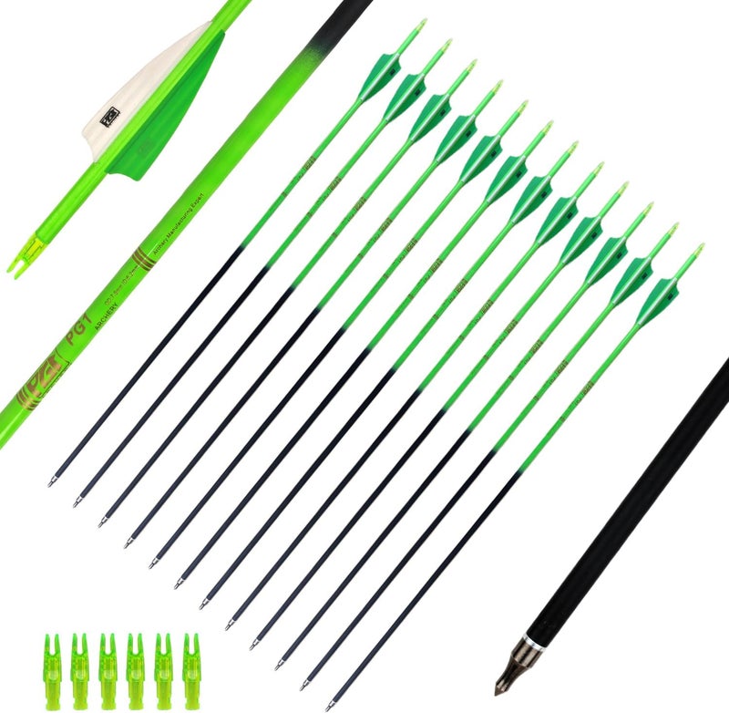 PG1ARCHERY 30Inch Carbon Arrows for Hunting Archery Removable Tips Spine 400 with 3“ Vanes Suit for Compound & Recurve Bow (Pack of 12) - Image 1